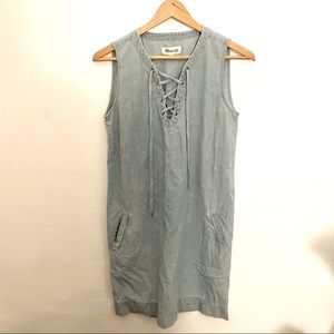 Madewell Denim Lace Up Dress with Pockets XXS